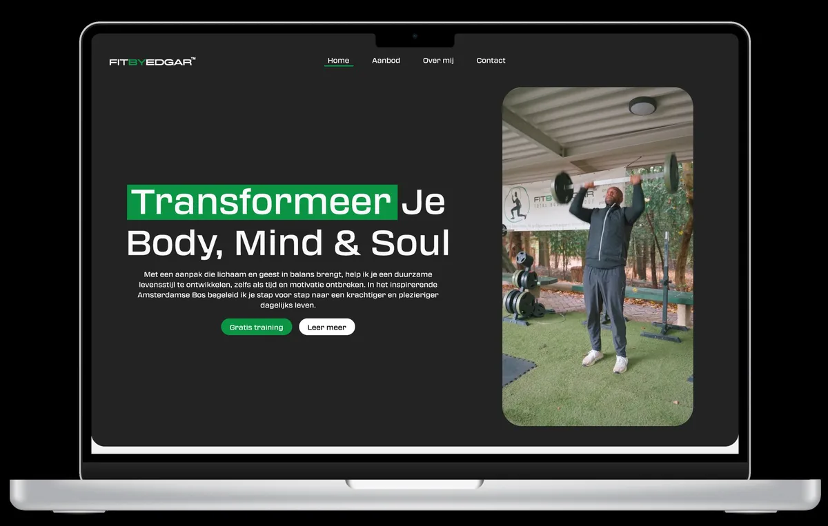 Screenshot van de FitByEdgar website