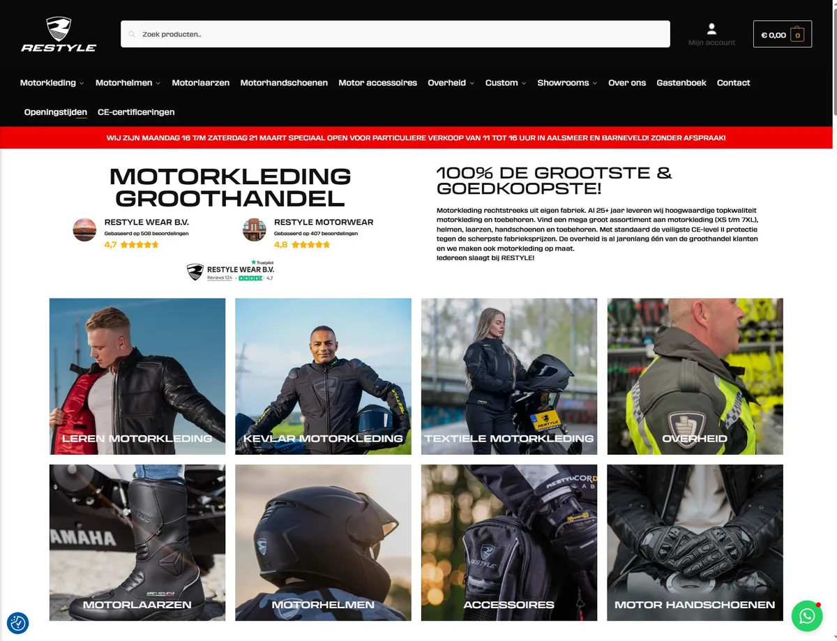 Screenshot van de vernieuwde restylewear.nl webshop